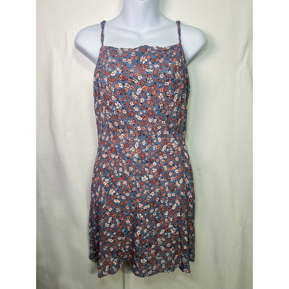 Cotton On Blue Floral Smocked Back Mini Dress Spaghetti Strap Size M